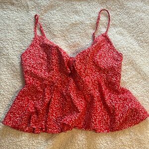 Women’s Red/Floral Tie Top